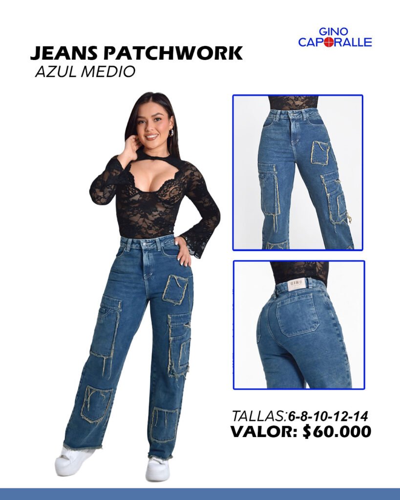 jeans azul diseño pátchwork